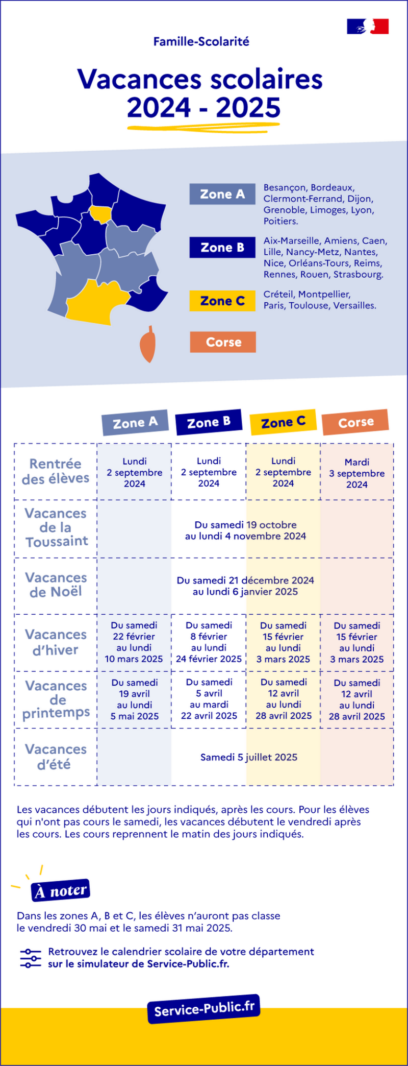 calendrier scolaire 2024 2025